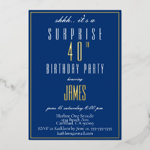 Invitation En Aluminium Simple moderne Elegant Navy 40e anniversaire