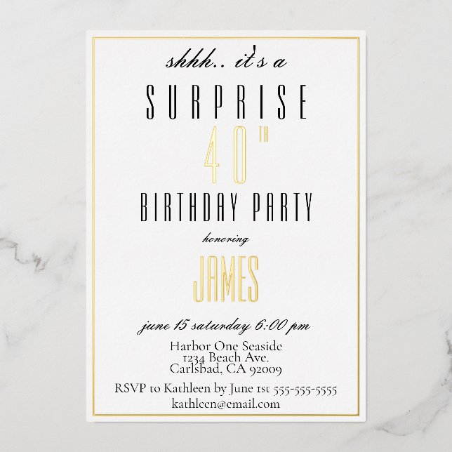 Invitation En Aluminium Simple moderne élégant noir et blanc or argent (Recto)