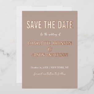 Invitation En Aluminium Simple Moderne Neutre Taupe Enregistrer La Date Or