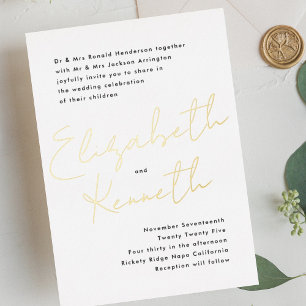 Invitation En Aluminium Simple Moderne Or Noms Personnalisés Mariage Noir