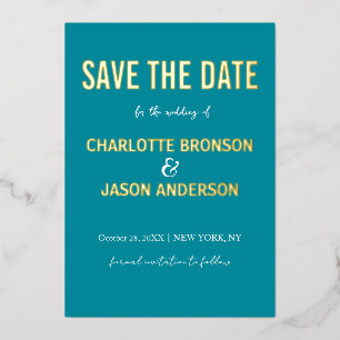 Invitation En Aluminium Simple Moderne Retro Turquoise Enregistrer La Date