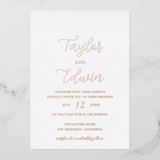 Invitation En Aluminium Simple moderne tout en un Mariage Rose or (Recto)
