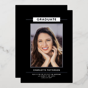 Invitation En Aluminium Simple Modernité Graduation Photo Gold Script