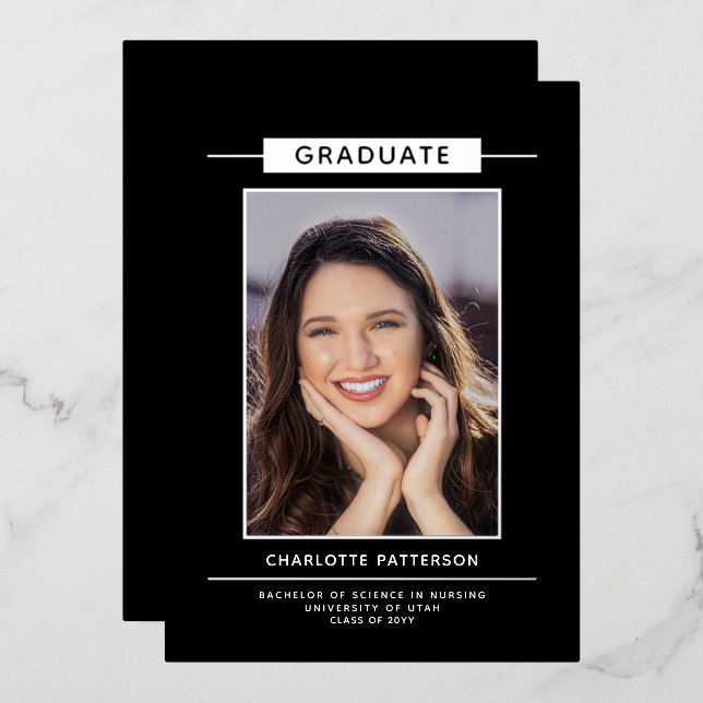 Invitation En Aluminium Simple Modernité Graduation Photo Gold Script (Recto/Verso)
