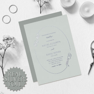 Invitation En Aluminium Simple Moss Green Nom Oval Border Mariage Real