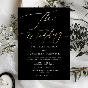 Invitation En Aluminium Simple Noir moderne Mariage de calligraphie or