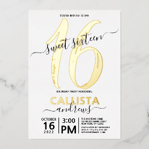 Invitation En Aluminium Simple Or Réel Blanc Sweet 16 Anniversaire