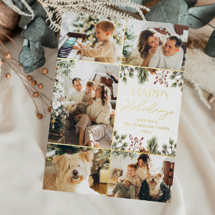 Invitation En Aluminium Simple photo blanche et or Happy Holidays Card