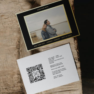 Invitation En Aluminium Simple photo Gold Border Code QR enregistrer notre