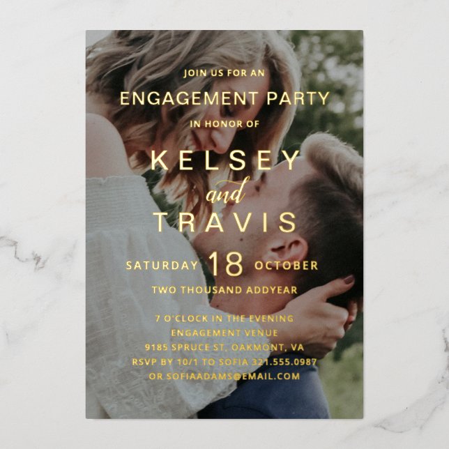 Invitation En Aluminium Simple Photo Modern Engagement Party (Recto)