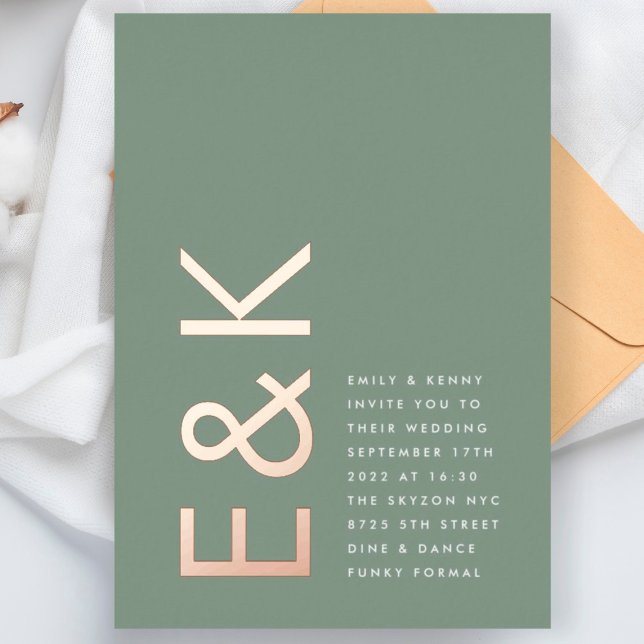 Invitation En Aluminium Simple Sage Green Ultra Monogramme Mariage OR (Créateur téléchargé)
