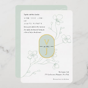 Invitation En Aluminium Simple sauge vert moderne jardin d'or
