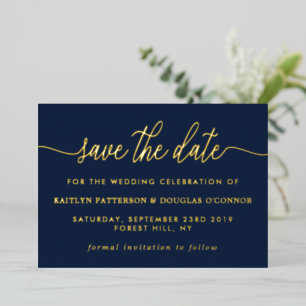 Invitation En Aluminium Simple Script Enregistrer la date Real