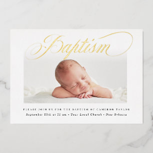 Invitation En Aluminium Simple Subtle Cross One Photo Baptism Gold