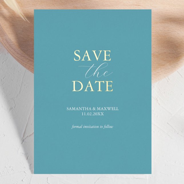 Invitation En Aluminium Simple Turquoise Bleu Enregistrer Le Mariage Date (contemporary save the date cards turquoise minimalist )