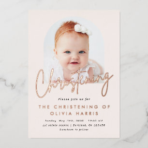 Invitation En Aluminium Simple une photo Christening Baptême Rose Or