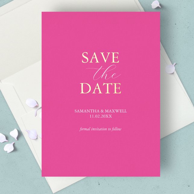 Invitation En Aluminium Simple Vibrant Rose Enregistrer le Mariage Date (save the date card vibrant pink and gold foil minimalistic. )