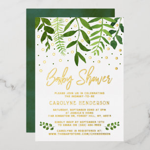 Invitation En Aluminium Simplement Chic Végétal & Or Baby Shower Réel