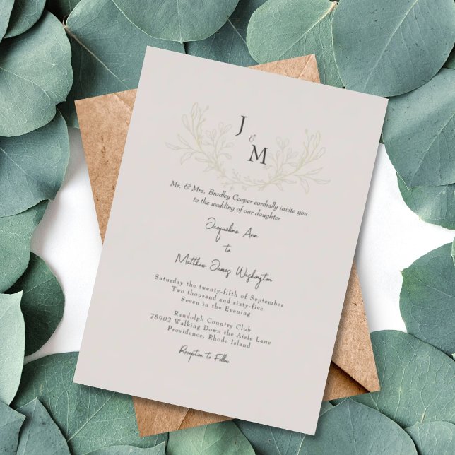 Invitation En Aluminium Simplement Elegant Taupe Foliage Mariage Or (Créateur téléchargé)