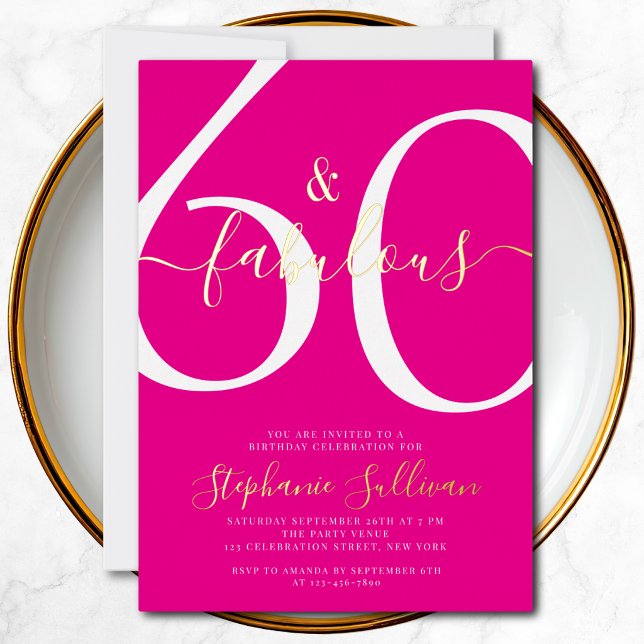 Invitation En Aluminium Sixty and Fabulous Script 60th Birthday Party  (Créateur téléchargé)