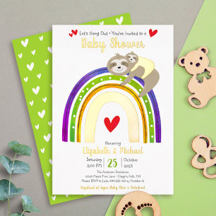 Invitation En Aluminium Sloth Baby shower Rainbow Genre Neutre Véritable O