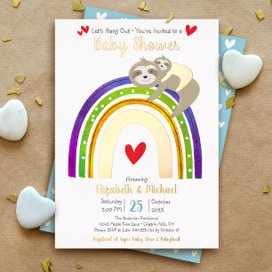 Invitation En Aluminium Sloth Rainbow Heart Boy Baby shower Cute Real Gold