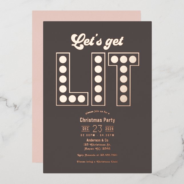 Invitation En Aluminium Smoky Quartz Get Lit Retro Christmas Party (Recto/Verso)
