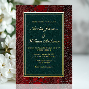 Invitation En Aluminium Snakeskin Cuir Victorien Rouge Vert foncé Mariage