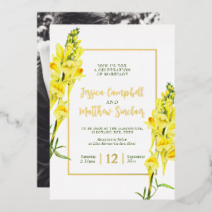 Invitation En Aluminium Snapdragon fleurs jaunes et or mariage d'été