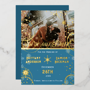 Invitation En Aluminium Snowflake Winter Blue Mariage Photo Enregistrer la
