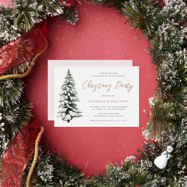 Invitation En Aluminium Snowy Christmas Tree Festive Noël Party Gold (Insitu)