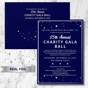 Invitation En Aluminium Société Charity Gala Ball Elegant Bleu Argent