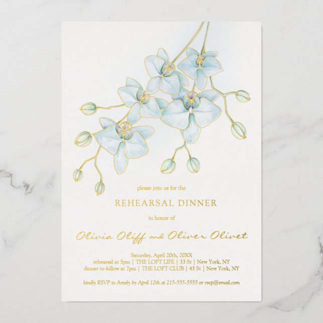 Invitation En Aluminium Soft Blue Orchid Dîner de répétition (Recto)