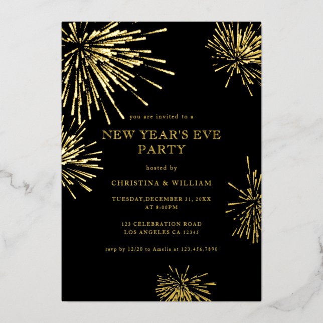 Invitation En Aluminium Soirée de la réveillon du Nouvel An Elegant Black  (Recto)