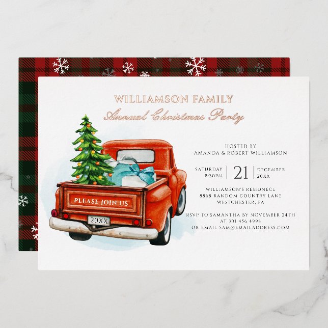 Invitation En Aluminium Soirée de Noël à l'aquarelle (Recto/Verso)