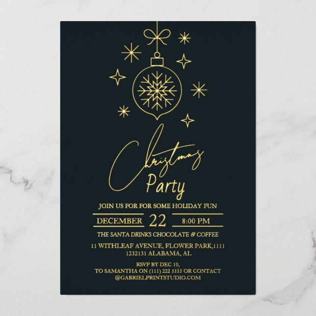 Invitation En Aluminium Soirée de Noël chic moderne élégant (Recto)