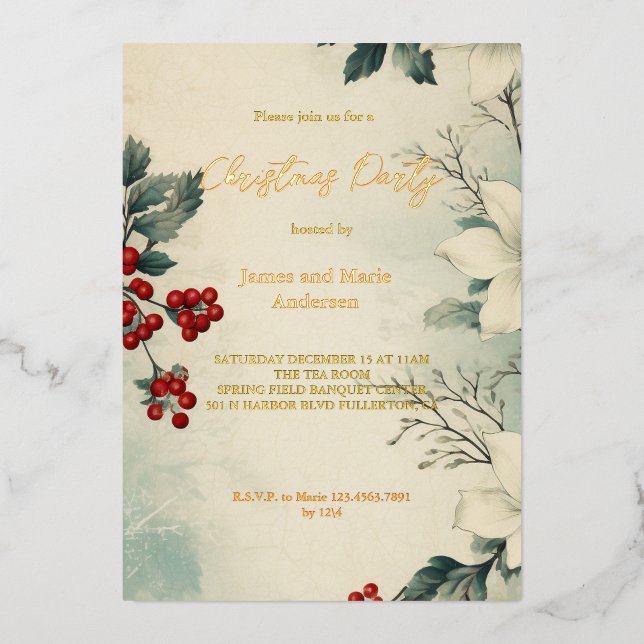 Invitation En Aluminium Soirée de Noël Cosy hiver Neige (Recto)