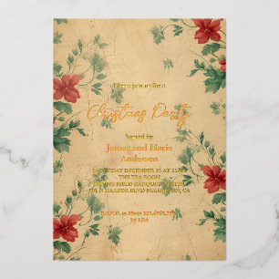 Invitation En Aluminium Soirée de Noël Cosy hiver Rouge Vert Floral