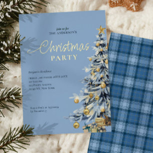 Invitation En Aluminium Soirée de Noël dans l'élégant Aquarelle Bleue