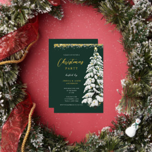 Invitation En Aluminium Soirée de Noël de l'Arbre à Neige Vert Festif