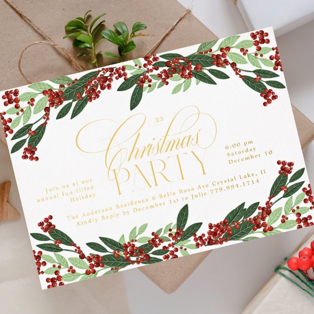 Invitation En Aluminium Soirée de Noël d'élégance botanique enchantée (Créateur téléchargé)