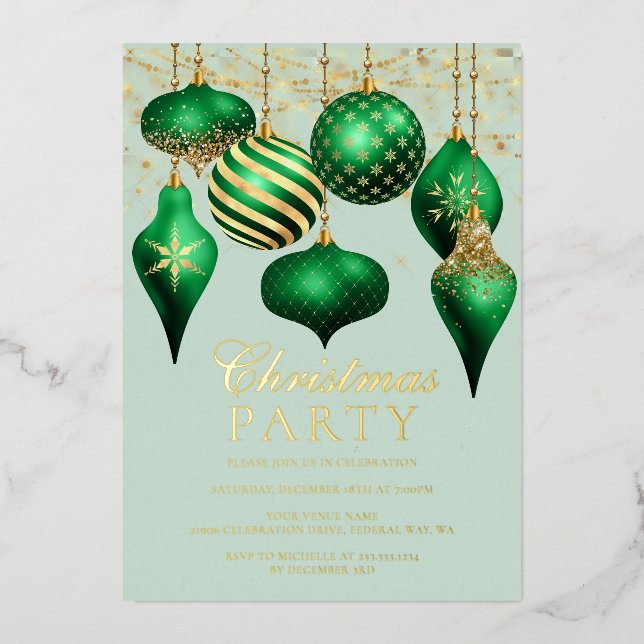 Invitation En Aluminium Soirée de Noël Elegant Green Gold (Recto)