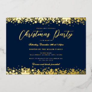 Invitation En Aluminium Soirée de Noël Elegant Marine Gold Snowflake