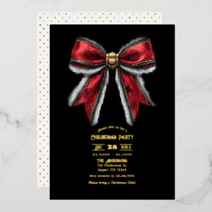 Invitation En Aluminium Soirée de Noël Elegant Red Bow & Gold Foil