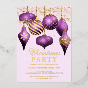 Invitation En Aluminium Soirée de Noël élégante en or violet