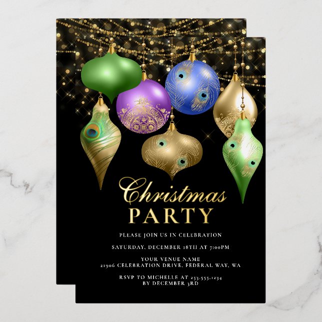 Invitation En Aluminium Soirée de Noël élégante Peacock Ornament (Recto/Verso)