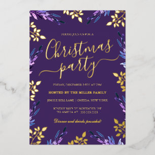 Invitation En Aluminium Soirée de Noël Feuille d'or violet