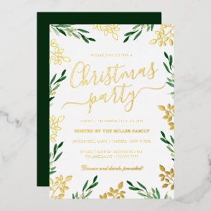 Invitation En Aluminium Soirée de Noël Green Gold Leaf