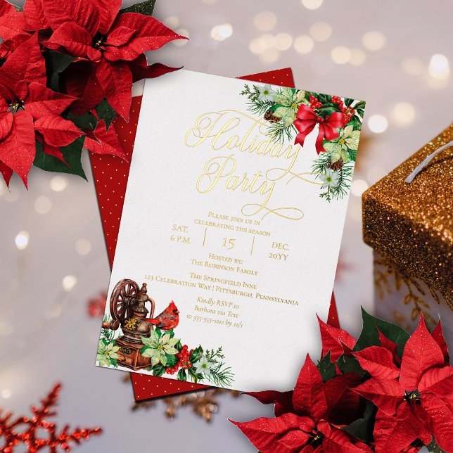 Invitation En Aluminium Soirée de Noël Holly Floral (Créateur téléchargé)