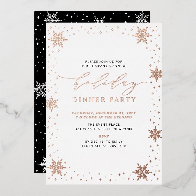 Invitation En Aluminium Soirée de Noël moderne Gold & Black (Recto/Verso)